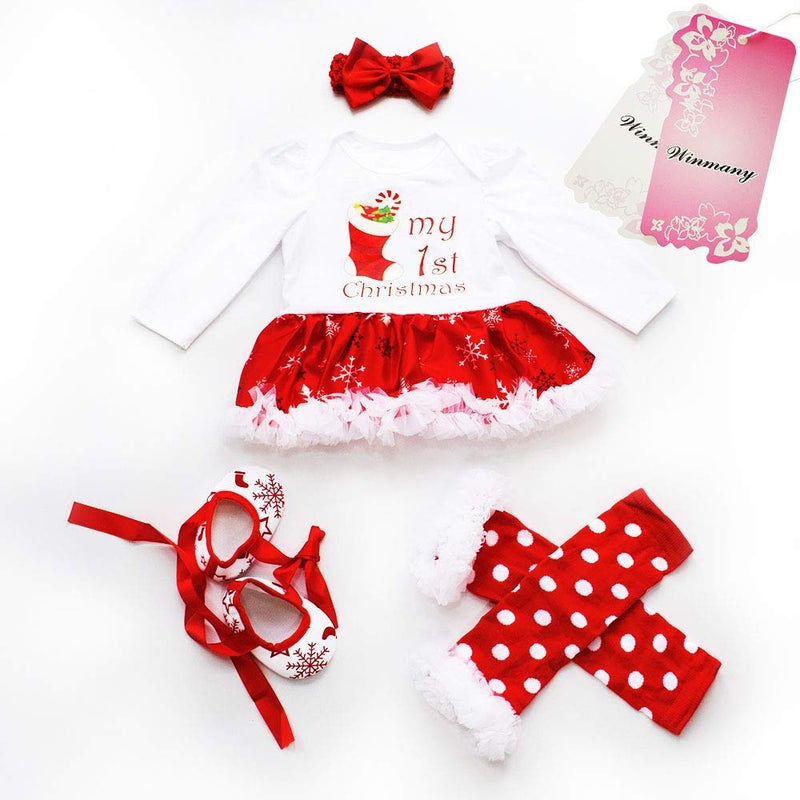 Winmany Newborn Baby Girls Christmas Romper Tutu Dress Outfit Headband Leg Warmer Shoes - Image 2